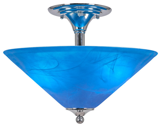 Semi Flush With 2 Bulbs Chrome Finish With 16 Blue Italian Glass