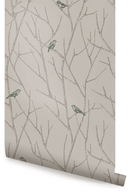 Branch Birds Wallpaper, Peel and Stick - Contemporary - Wallpaper - by