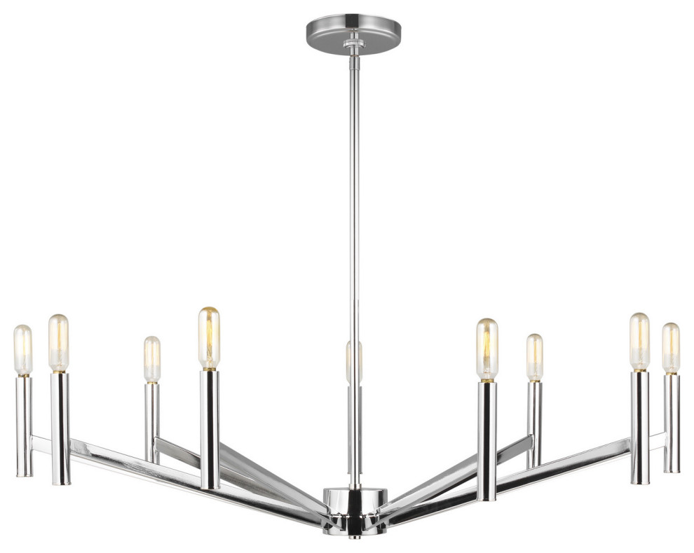 Vector Nine Light Chandelier, Chrome Transitional Chandeliers by