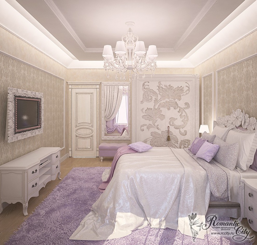Дизайн дома в классическом стиле с нежной спальней
