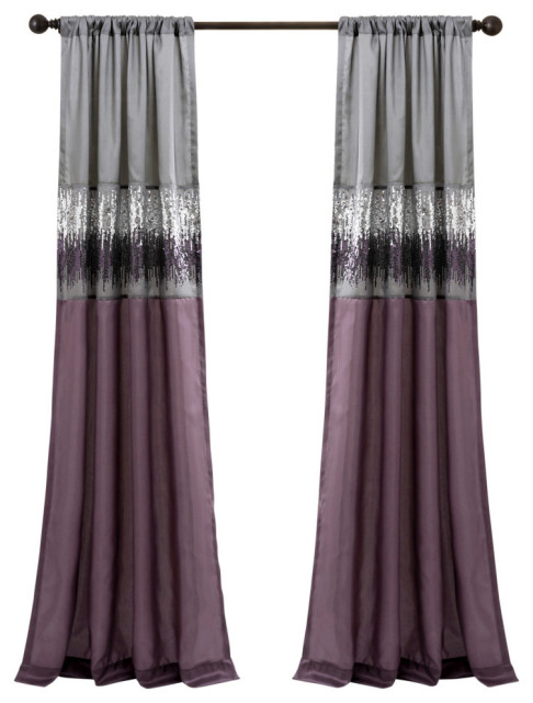 Night Sky Window Curtain Panel Purple/Grey Single 42X108