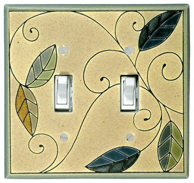 Art Nouveau Mosaic Leaves Ceramic Tile Double Toggle Switchplate