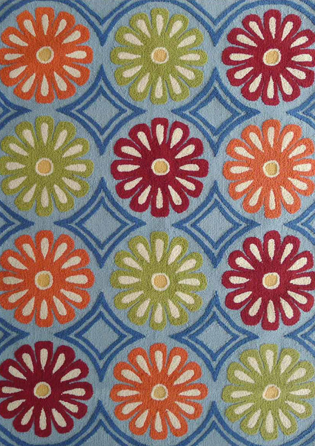 5'x7' Floral Blue Indoor and Outdoor Living Room Area Rugs