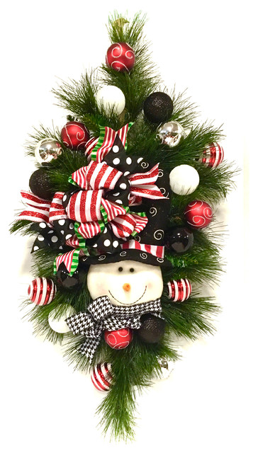 Snowman Wreath Winter Swag In Outdoor Christmas Holiday Red White Snowman Wreath Winter Swag In Outdoor Christmas Holiday Red White Black Contemporary Wreaths And Garlands By Sandy Newhart Designs