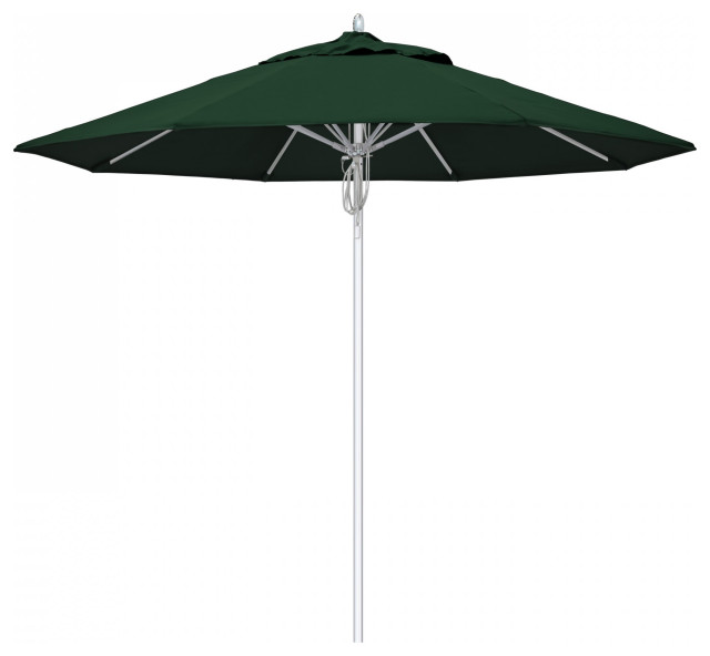 9' Patio Umbrella Silver Pole Fiberglass Rib Pulley Lift Sunbrella, Forest Green