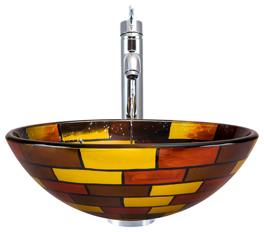 MR Direct 621 Stained Glass Vessel Sink, Chrome, 4 Items: Vessel Sink, V718 Vess