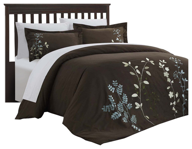 Kathy Kaylee Floral Embroidered 3 Piece Duvet Cover Set Brown Contemporary Duvet Covers And Duvet Sets By Closeoutlinen