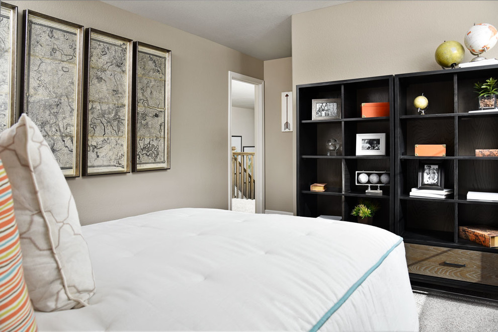 Contemporary guest bedroom in Denver with carpet.