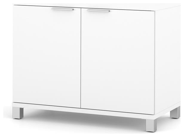Bestar Pro Linea 2 Door Storage Unit, Small White Storage Cabinet