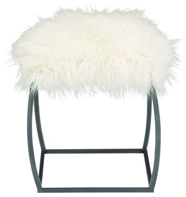 Metal Gray Fur Stool, 17\ Metal Gray Fur Stool, 17\