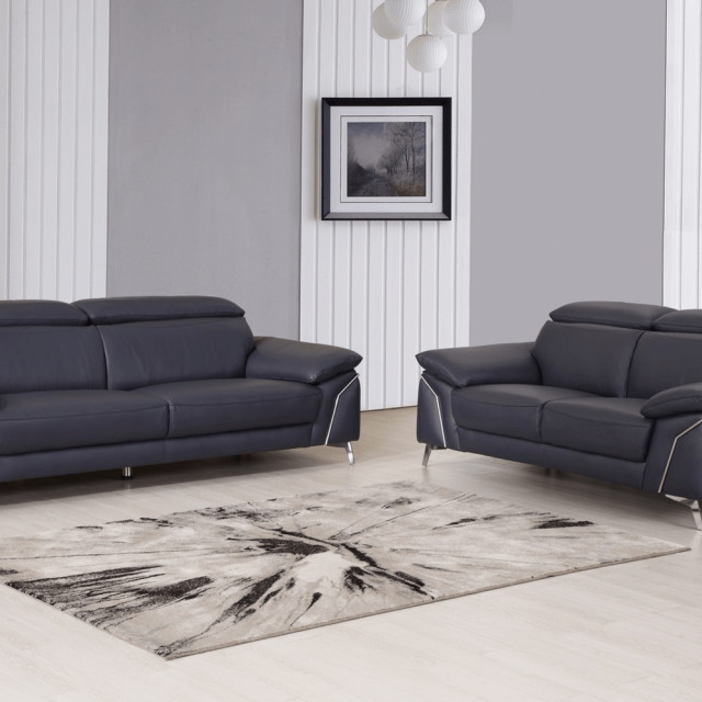 68'" X 41'" X 39'" Modern Navy Leather Sofa And Loveseat Midcentury