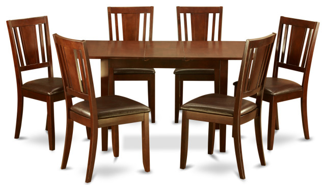 7 Pc Kitchen Tables Set - Table With Leaf And 6 Dining Chairs ...