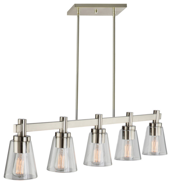 Clarence 5-Light Island Brushed Nickel Clear Glass - Transitional ...