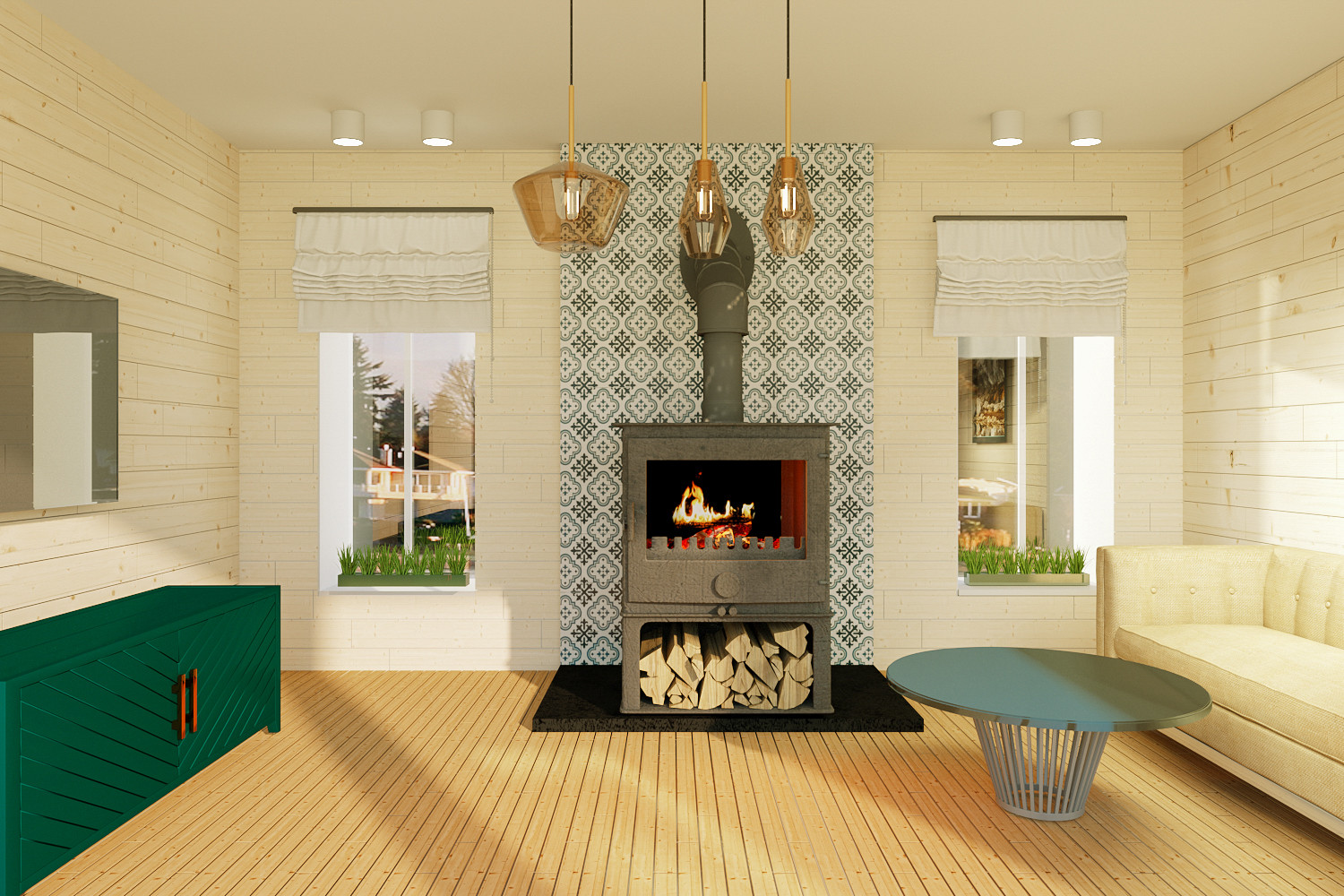 Гостиная в загородном доме, 15 кв.м