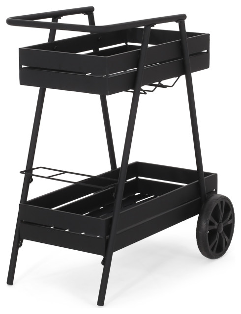 Wolfeboro Outdoor Metal 2 Tiered Bar Cart, Matte Black