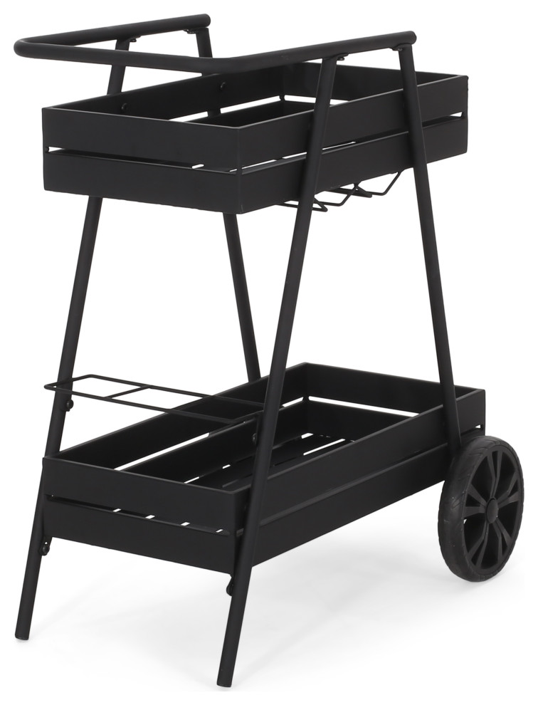 Wolfeboro Outdoor Metal 2 Tiered Bar Cart, Matte Black