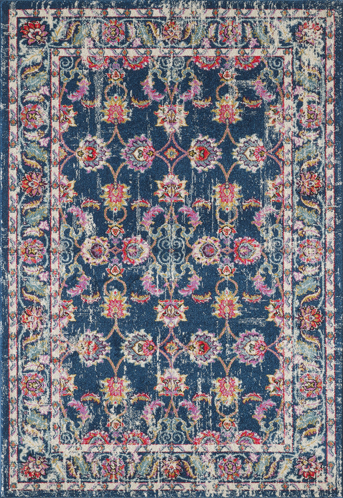 Abani Lennox Floral Distressed Area Rug, Blue and Multicolored, 7'9"x10'2"
