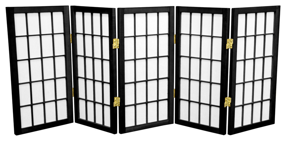 2' Tall Desktop Window Pane Shoji Screen, Black, 5 Panels