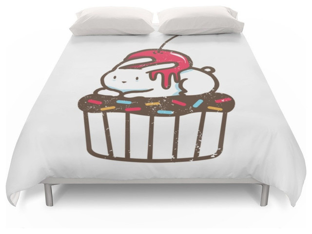 Chubby Bunny On A Cupcake Duvet Cover Contemporary Kids