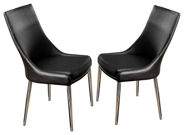 Furniture of America Dilton Faux Leather Dining Chair in Black (Set of 2)