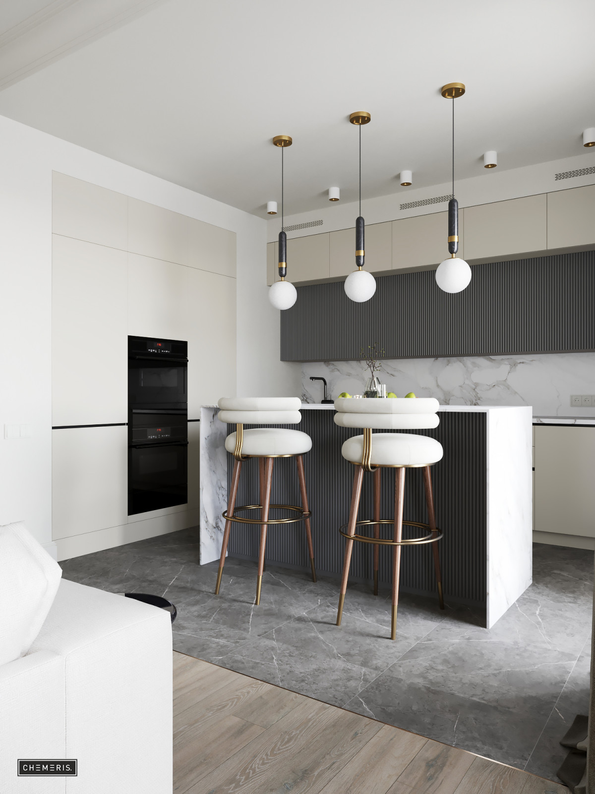 Молочно-белый неоклассический интерьер в Крылатском