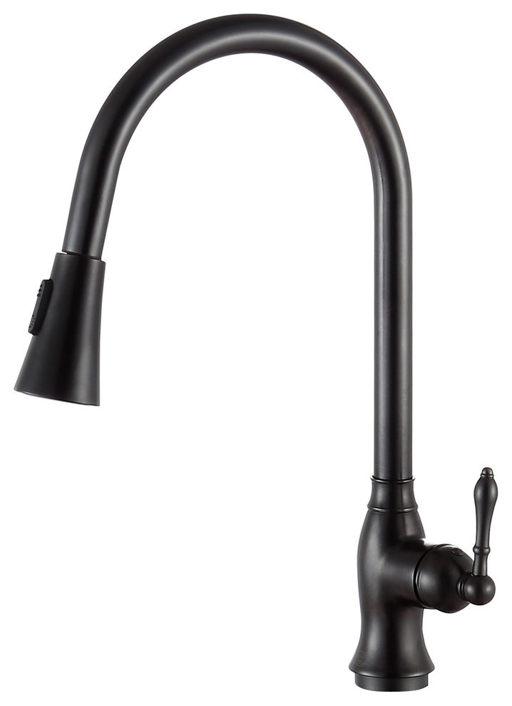 Anzzi Rodeo Single Handle Pull Out Sprayer Kitchen Faucet Brushed Nickel Traditional Kitchen Faucets By Spaworld Corp