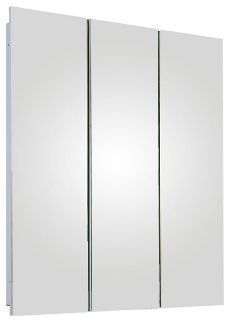 Tri-View Medicine Cabinet, 30"x36", Polished Edge, Partially Recessed