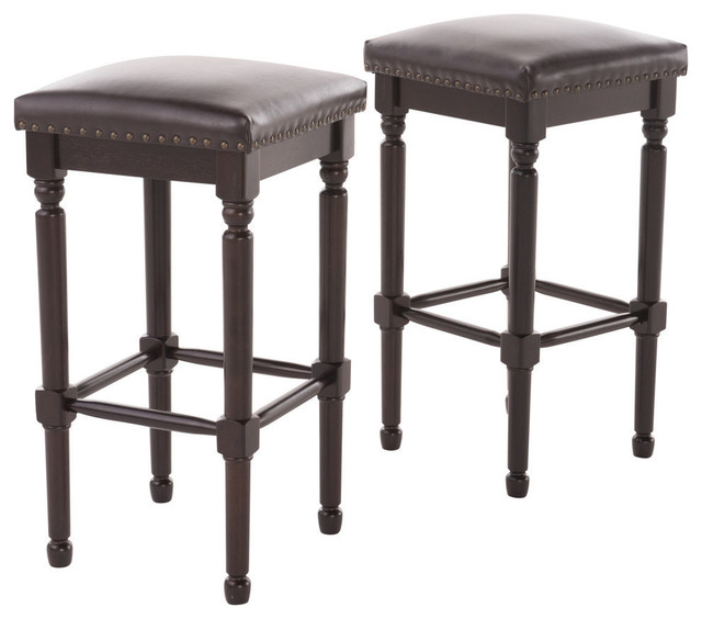 Gdf Studio Zathhel Classic Style Brown Leather Bar Stool Set Of 2 Gdf Studio Zathhel Classic Style Brown Leather Bar Stool Set Of 2 Traditional Stools And Counter By Gdfstudio