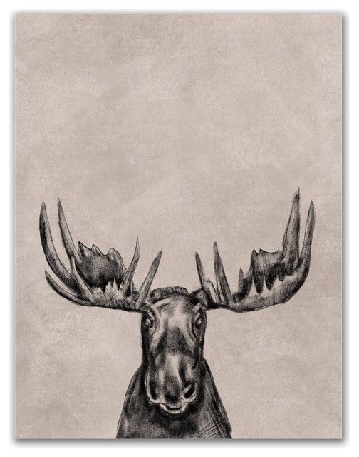 Black Moose Head Illustration Art Print, 16"x20" Canvas
