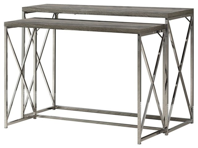 Console Table, Dark Taupe With Chrome Metal, 2-Piece Set