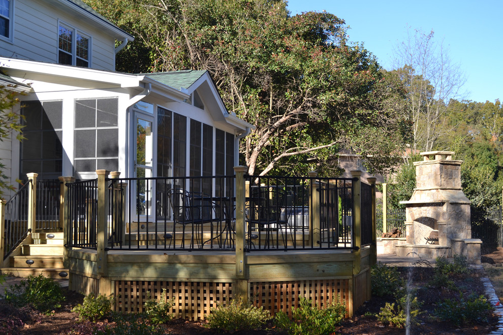 Deck - transitional two-story white deck idea in Raleigh