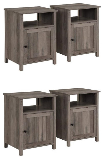 Home Square Grooved Door End Table Set in Rustic Oak - Set of 2 ...