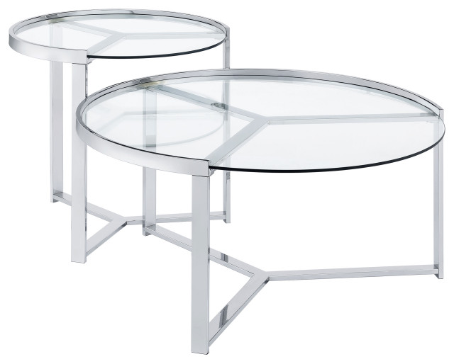 Delia 2Piece Round Glass Top Nesting Coffee Table Clear and Chrome