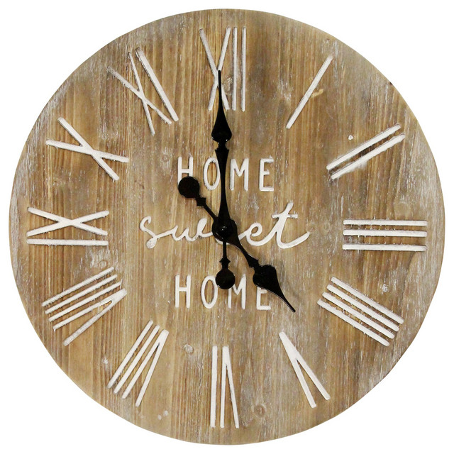 Stratton Home Decor 23" Wood Dale Wall Clock Farmhouse Wall Clocks by Virventures Houzz