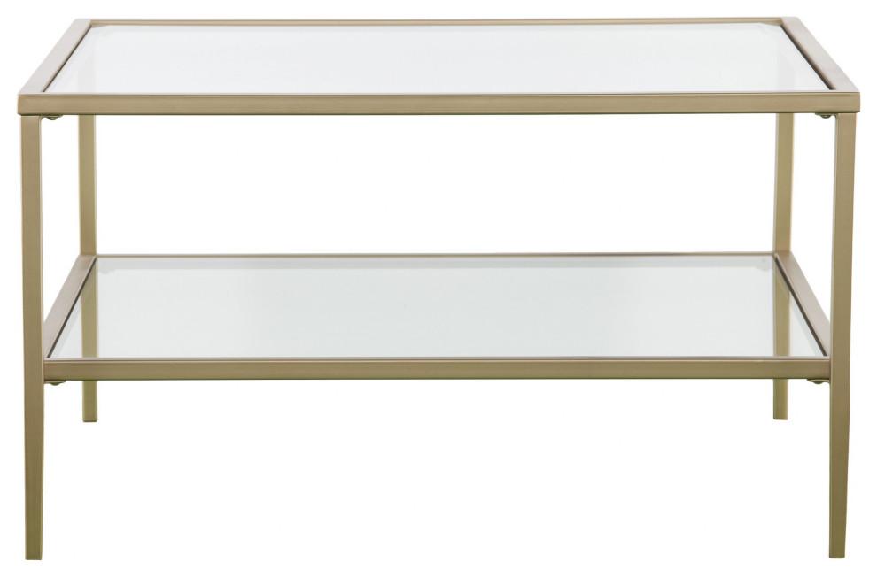 32" Gold Glass And Metal Square Coffee Table Contemporary Coffee
