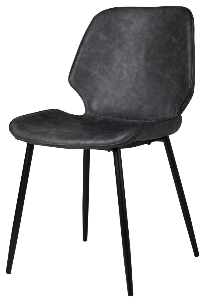 Cougar Distressed Leather Dining Chairs, Set of 2, Dark Gray