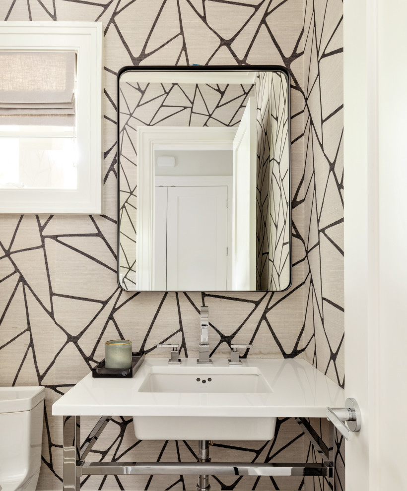 Transitional powder room photo in New York