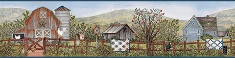 3119-13572B Clarksville Blue Farm Country Prepasted Non Woven Blend Border