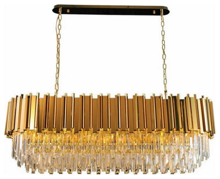Gold Plated Crystal Dining Room Kitchen Island Chandelier, 40" Length
