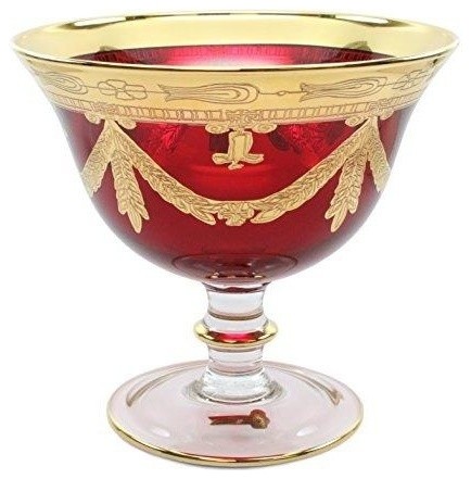 24K Gold Decor Interglass Italy Luxury Campana Vintage Crystal Centerpiece Bowl 