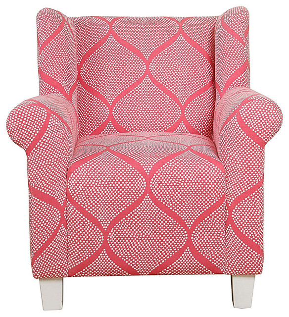 Fabric Upholstered Wooden Kids Accent Chair With Round Armrest White And Pink