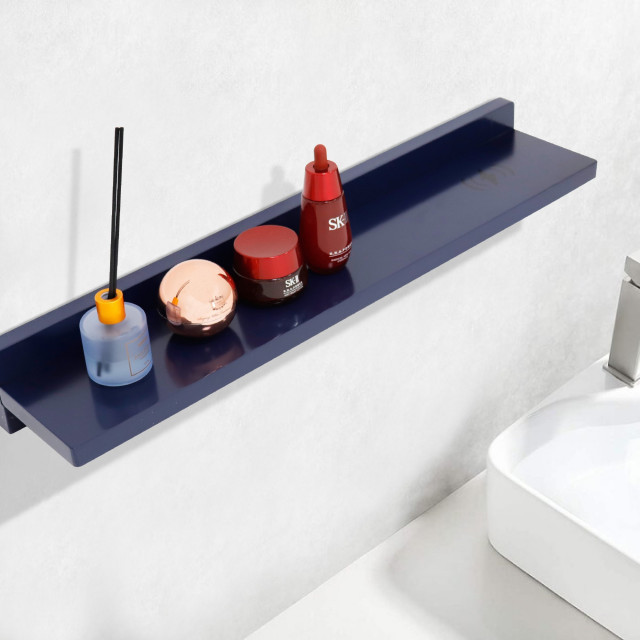 30" Blue Wireless Charging Shelf and Frameless Mirror Set - Modern ...