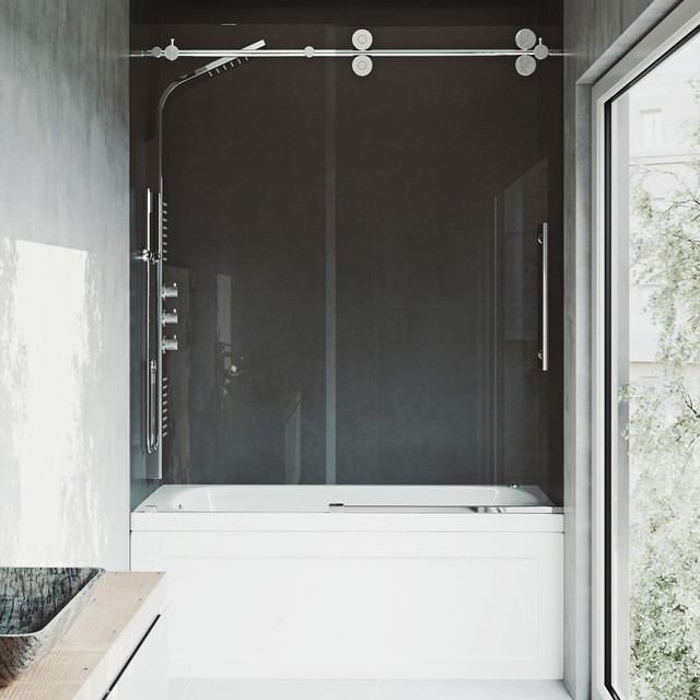 60 Frameless Tub Door 3 8 Clear And Chrome Hardware Contemporary 60 Frameless Tub Door 3 8 Clear And Chrome Hardware Contemporary Shower Doors By Vigo Industries