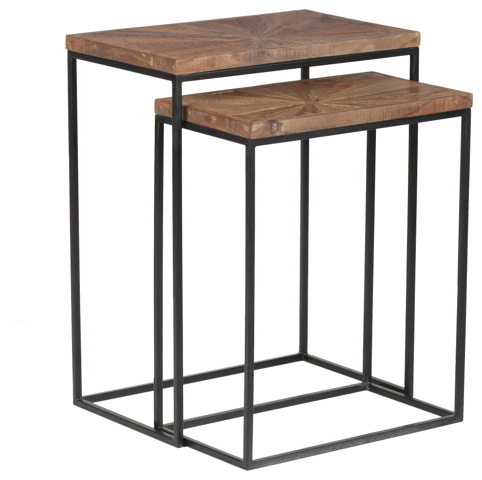 Avery Industrial Style Sunburst Rectangle 2 Piece Nesting End Tables