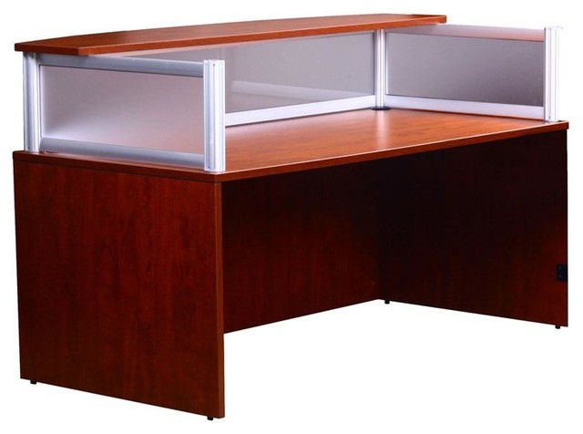 Modern Cherry Reception Desk With Plexiglass Privacy Barrier