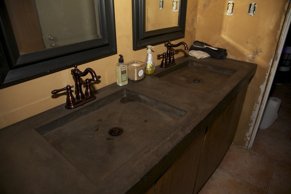 Acid Stained Concrete Countertop Mediterranean Bathroom
