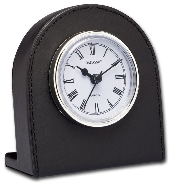 Classic Black Leather Desk Clock With Silver Accents - Modern - Desk ...