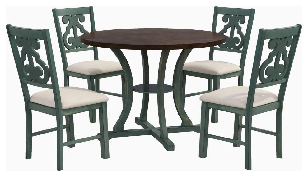 TATEUS 5Piece Round Dining Table and 4 Fabric Chairs Farmhouse
