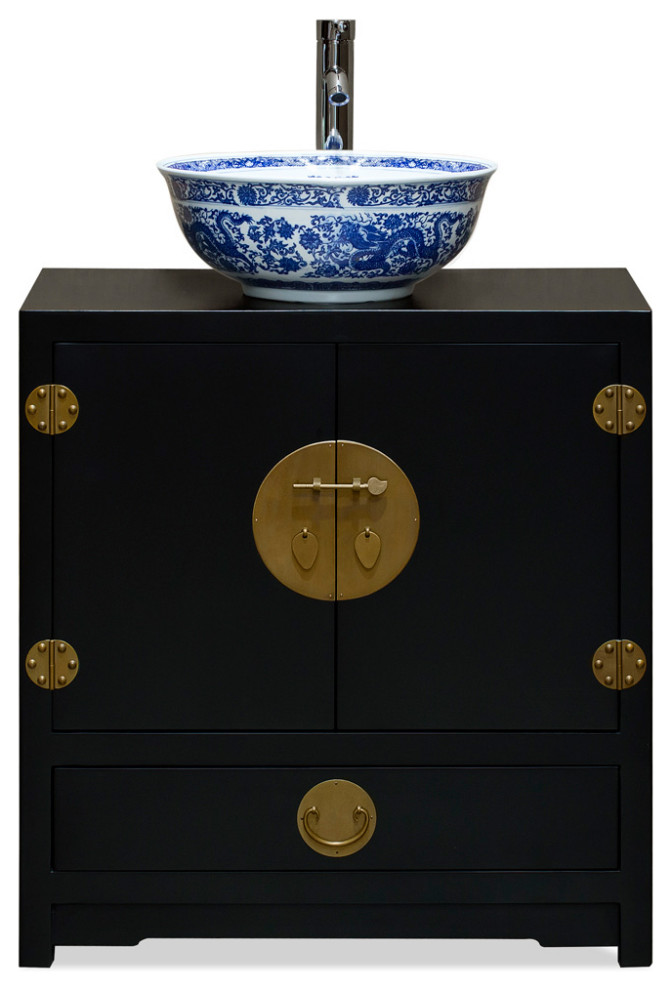 Matte Black Elmwood Ming Vanity Asian Bathroom Vanities And