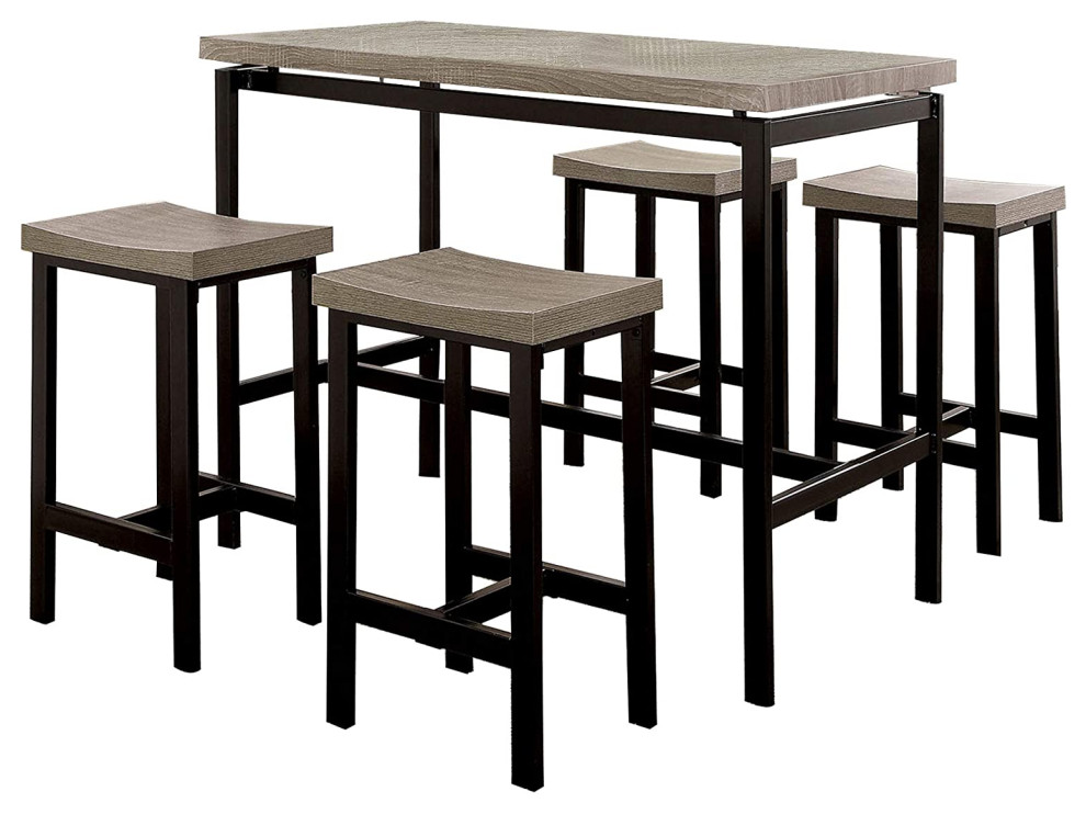 5-Piece Wooden Counter Height Table Set, Natural Brown and Black ...